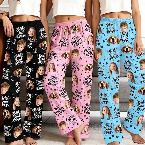 Custom Face Pajama Pants, Photo Gift for Dad Mom, Father's Day Gift