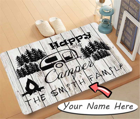 Custom Camper Door Mat with Name,Personalized Rv Decorations for Inside  Camper with Family Name,Customized Camper Rugs accessories Decor Non-Slip