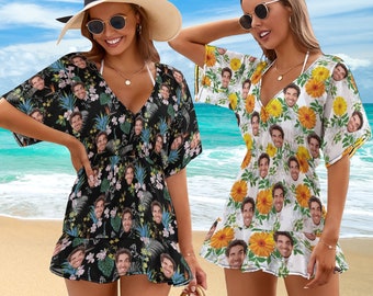 Custom Face Beach Cover Up, Personalized Photo Swimsuit Wrap
