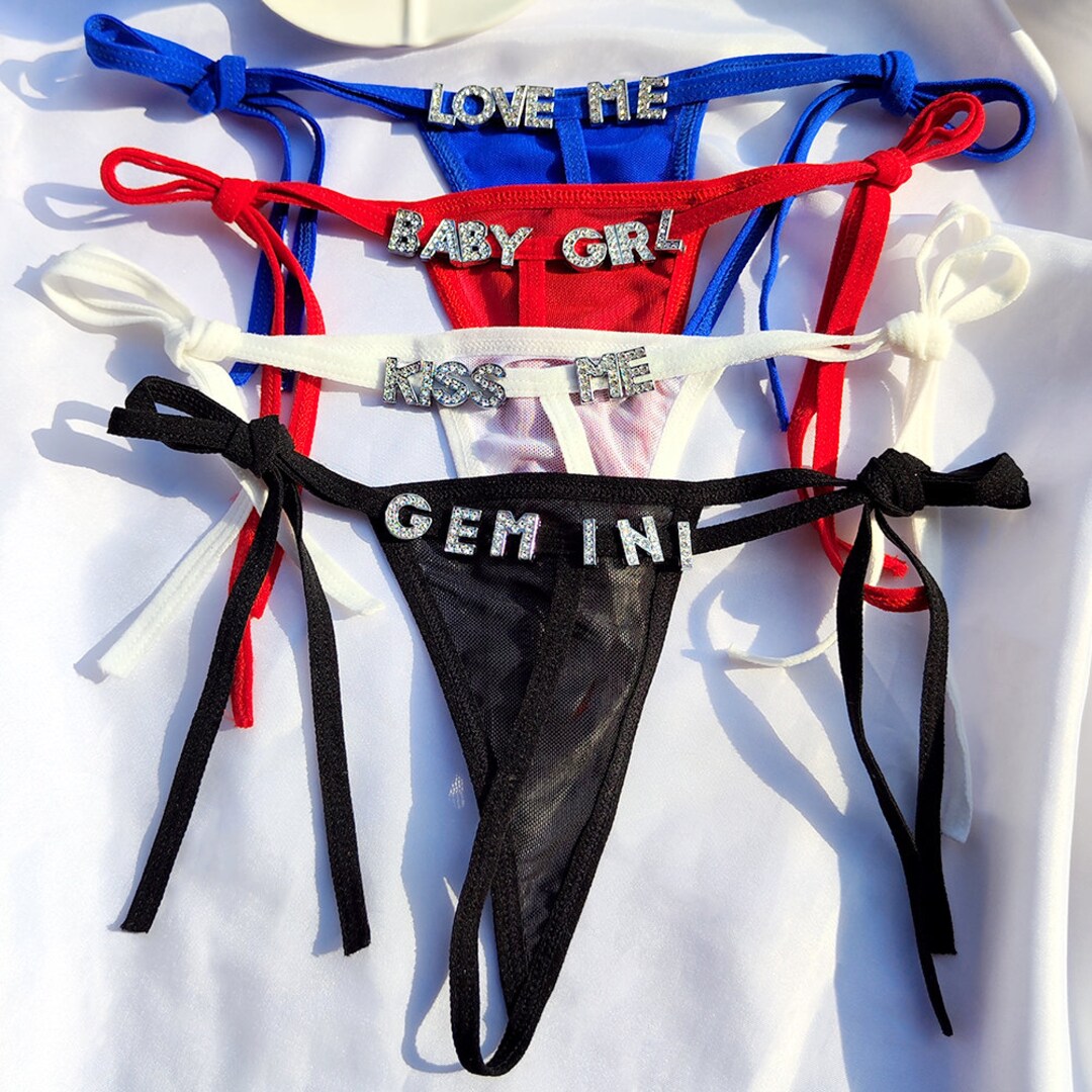 Custom Panties Crystal Letters Personalised Thong Lace G-String Bikini  Women DIY Name Underwear Body Jewelry Girl Love Gift Wife
