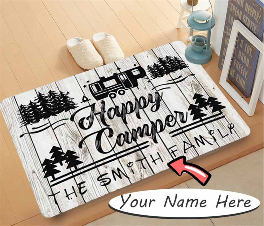 Personalized Happy Camper Doormat: Custom Camping Decor, Non-slip Rug ...