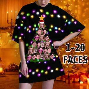 Custom Face Oversized Tee,Personalized Christmas T-Shirt for Women,Custom Photo Ladies Nightgown,Pajama Dress,Christmas Gifts