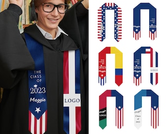 Custom Name Graduation Stole Customize Mixed Two Flag Graduation Stole Personalized College Graduation Sash Class of 2024 Graduation Gifts