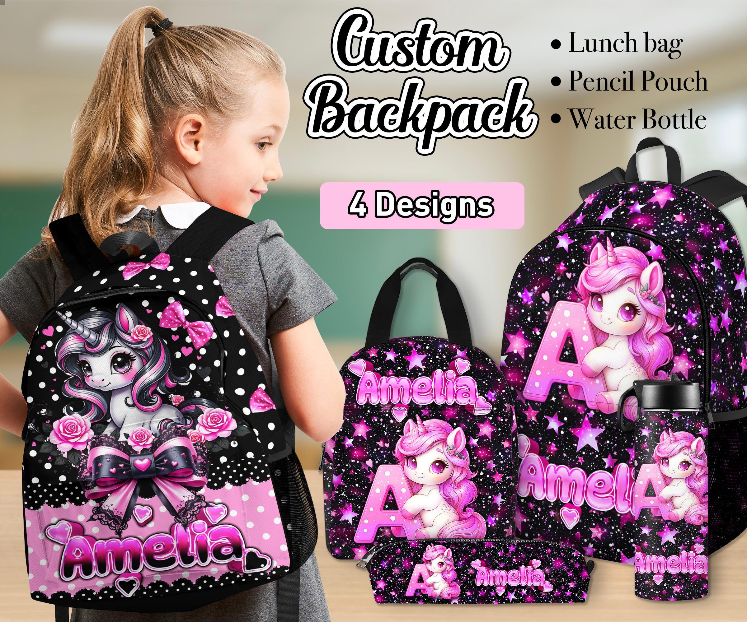Personalized Unicorn Backpack Set, Girls School Bag With Lunch Bag - Etsy