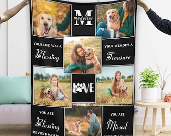 Personalized Pet Photo Memorial Blanket, Custom Flannel Fleece Throw