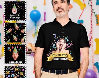 Custom Face Golf Polo Shirt, Personalized Birthday Gift for Dad