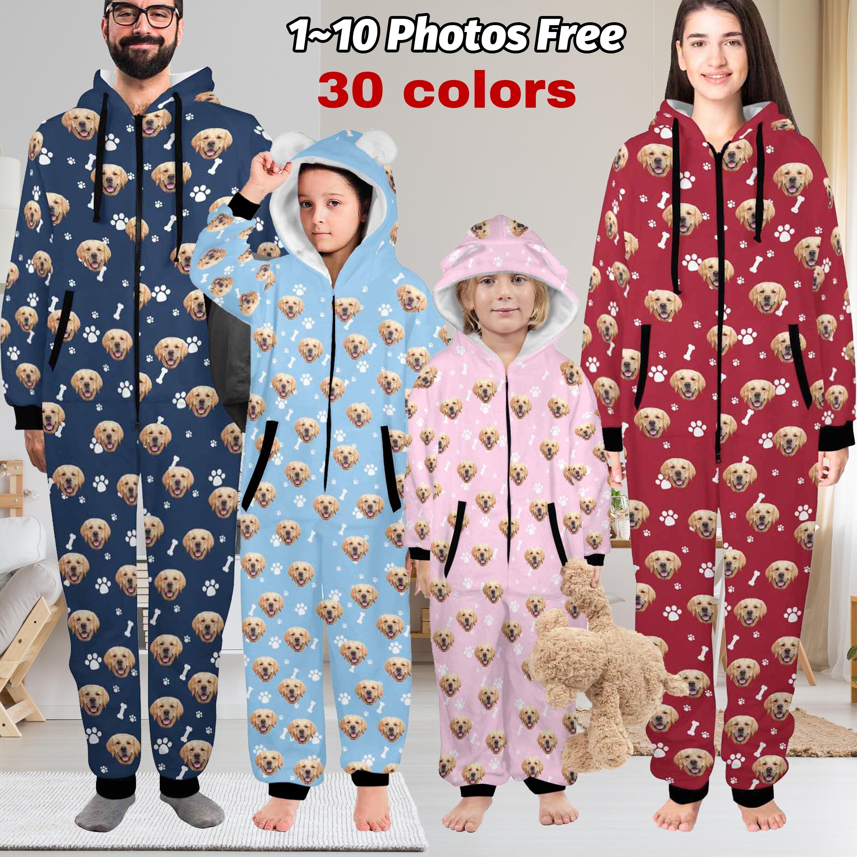 Custom Onesie Pajamas personalized Dog Photo Flannel Fleece Adult Pajamas family Christmas Pajamas hooded Onesie Jumpsuits dog Bandana Etsy