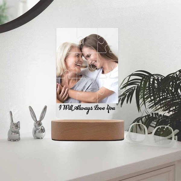 Custom Photo Acrylic Panel With Wooden Stand Personalized I Love You Acrylic Plaque Picture Frame Great Mother's Day Gifts for Mom