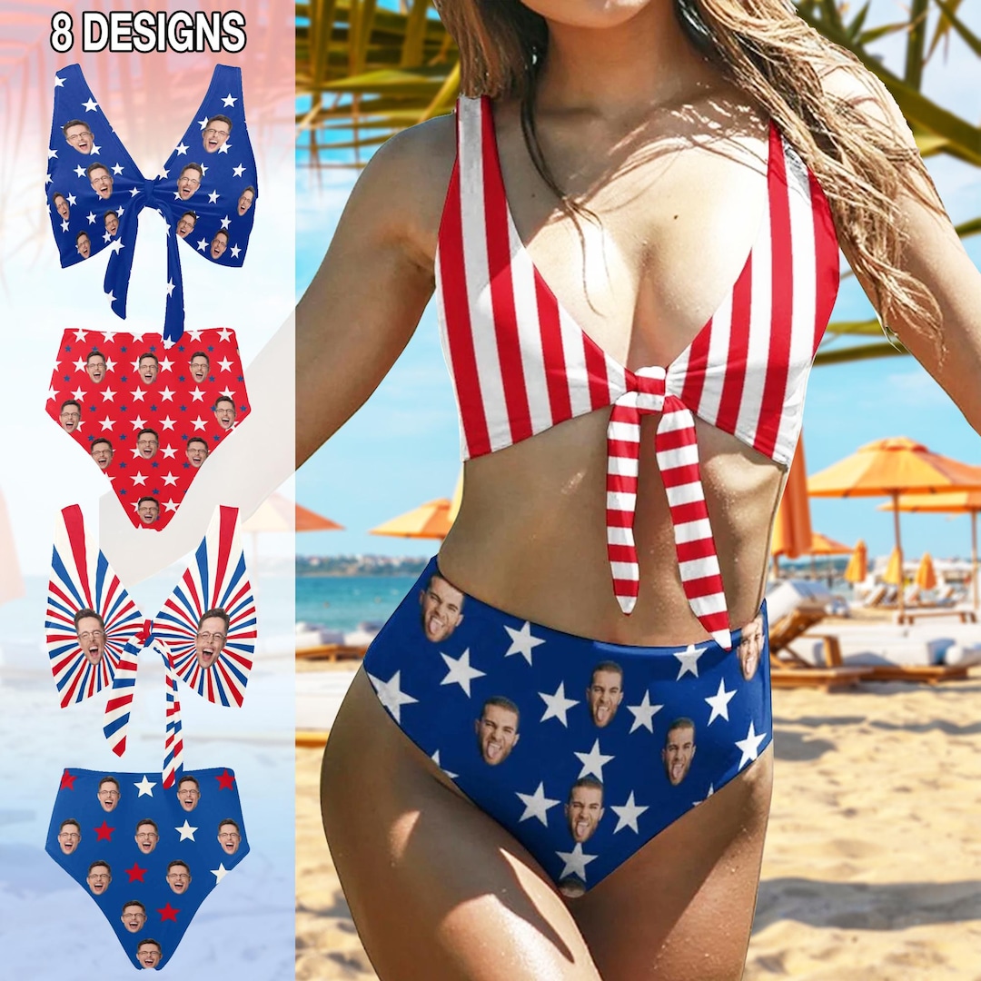 Custom American Flag Bikini Swimsuit,personalized Bathing Suit With  Photo,custom Face Swimwear for Women,birthday Gifts,independence Day  Hong