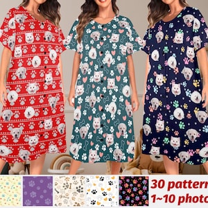 Benutzerdefiniertes Gesicht Pyjama Kleid, personalisierte Haustier Foto Nachthemd, Geschenk zum Valentinstag