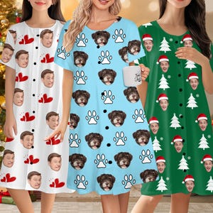 Benutzerdefiniertes Gesicht Nachthemd, personalisierte Haustier Foto Pyjama Kleid