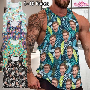 Custom Tank Tops Vest for Men Personalized Sleeveless Shirt with Picture Face Photo Printed Tank Birthday Gifts for Dad