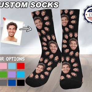 Custom Face Socks,Personalized Socks with Photo,All Over Printed Socks with Pictures,Funny Birthday Father&#39;s Day Gifts for Dad