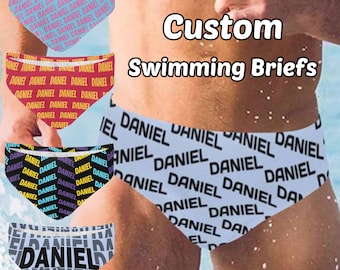 Personalized Men's Swim Briefs, Custom Name Swimwear