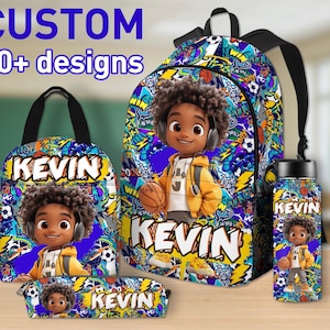 Custom Backpack Black Boy,Personalized Name School Bookbag for Kids,Water Bottle with Lunch Bag Set,Text School Bag,Back To School Gifts