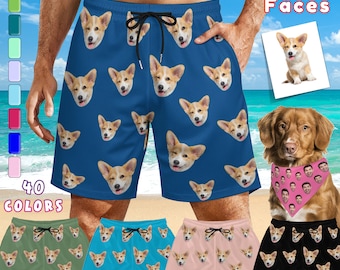 Custom Face Swim Trunks, Personalized Pet Photo, Men's Beach Shorts