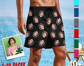 Custom Face Swim Trunks, Personalized Photo Beach Shorts, Men's Swimwear