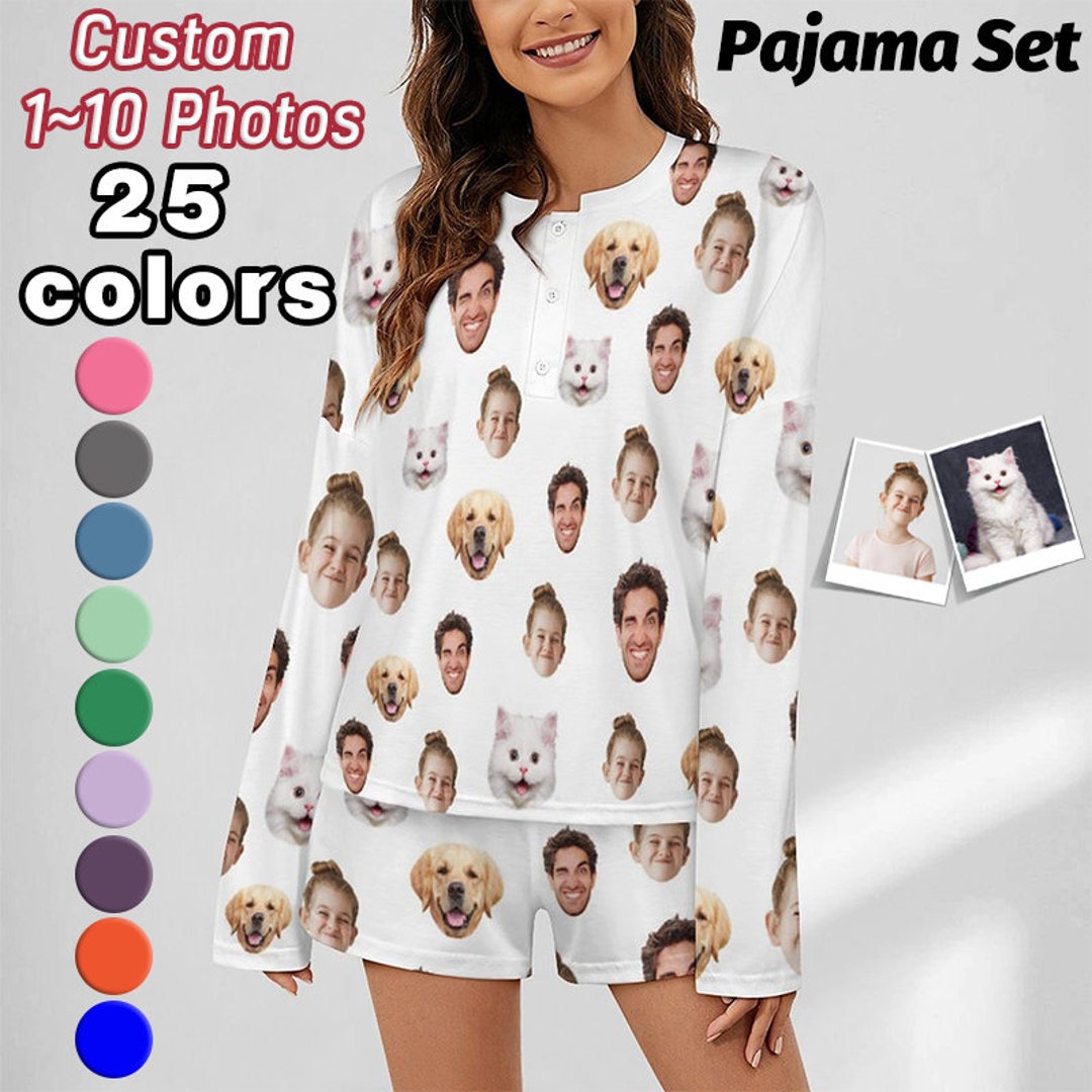 Custom Face V-neck Pajamas for Women,personalized Pajama Set With Photo ...