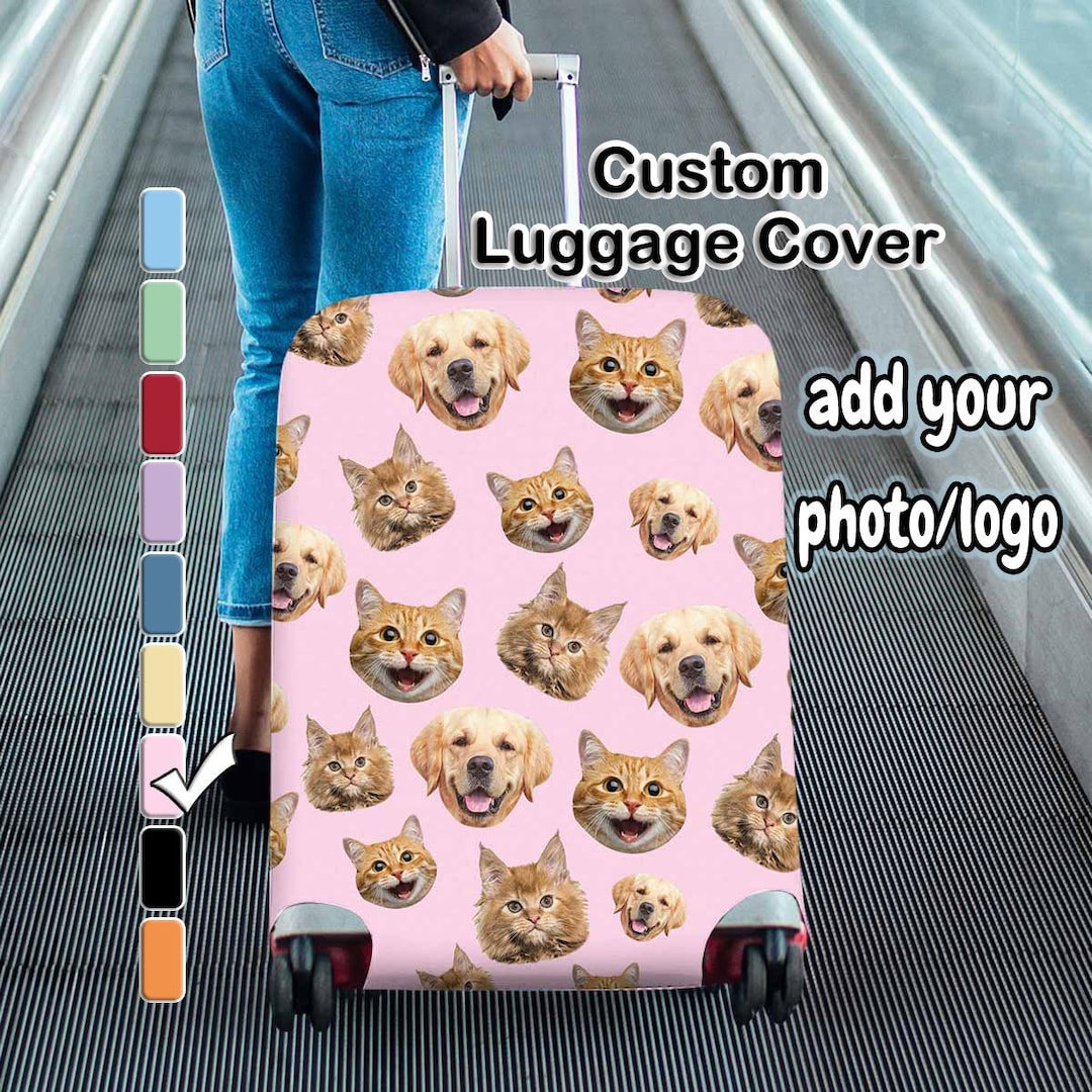 Custom Luggage Cover With Pet Photo Personalized Face Logo Suitcase
