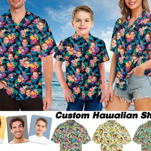 Custom Face Hawaiian Shirt,Personalized Short Sleeve Button Shirt with Photo,Pineapple Hawaiian Shirt for Men/Women,Family Aloha Shirts