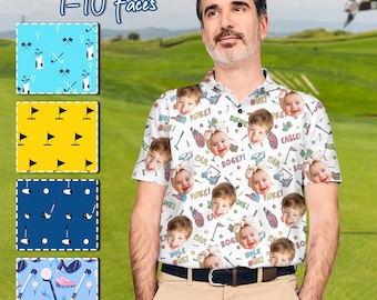 Custom Face Golf Polo Shirt, Personalized Father's Day Gift, Birthday Present