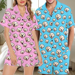 Custom Pet Face Pajamas,Personalized Short Pajama Set with Picture,Your Pet Photo on Pet Lover PJs,Birthday Gifts,Couple Family Pet PJs