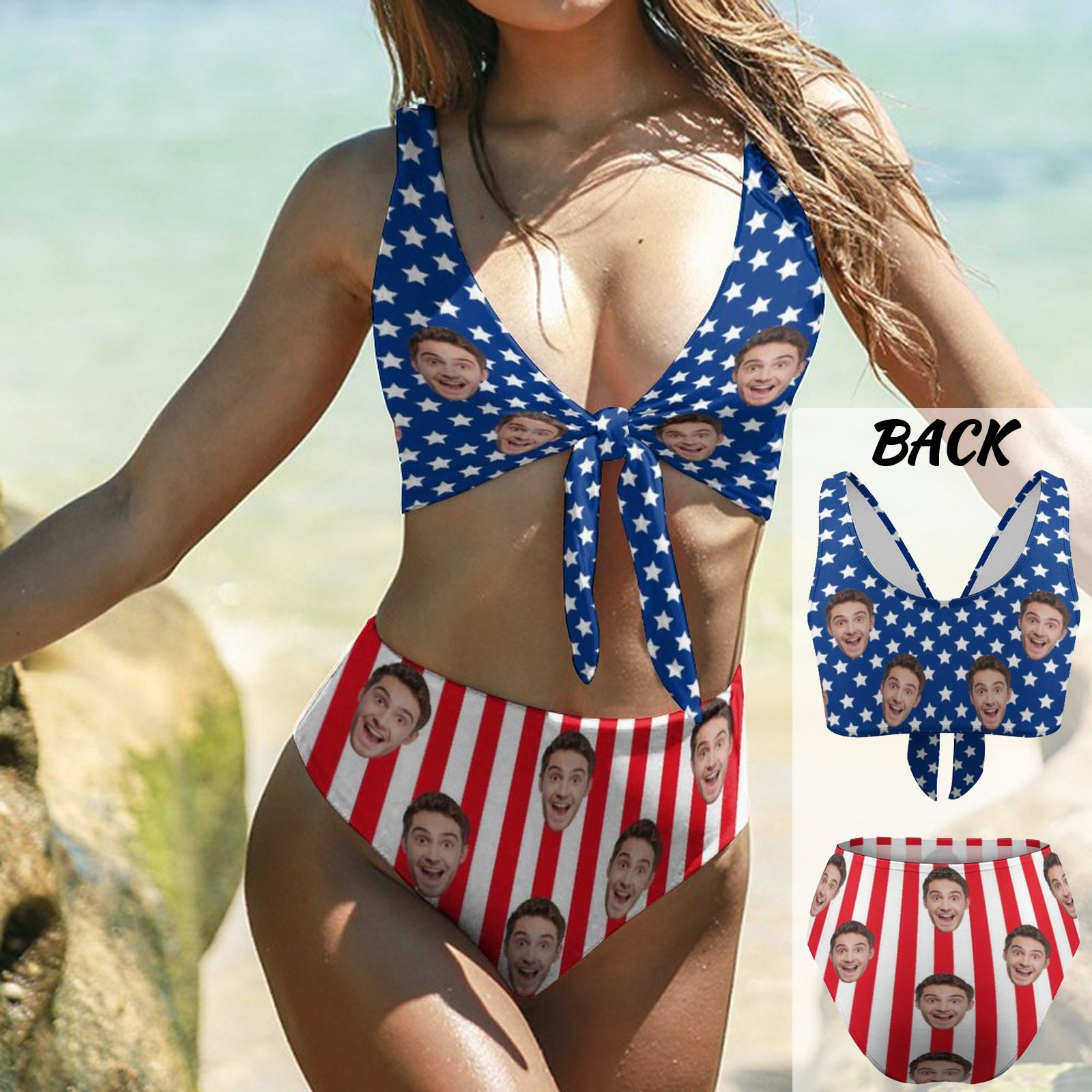 アメリカ国旗デザイン ビキニ まとめセット カスタムアメリカ国旗ビキニ、パーソナライズされた顔の水着、愛国的な