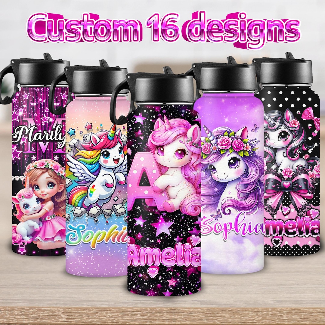 Personalized Kids Water Bottle, Unicorn Stainless Steel Insulated ...