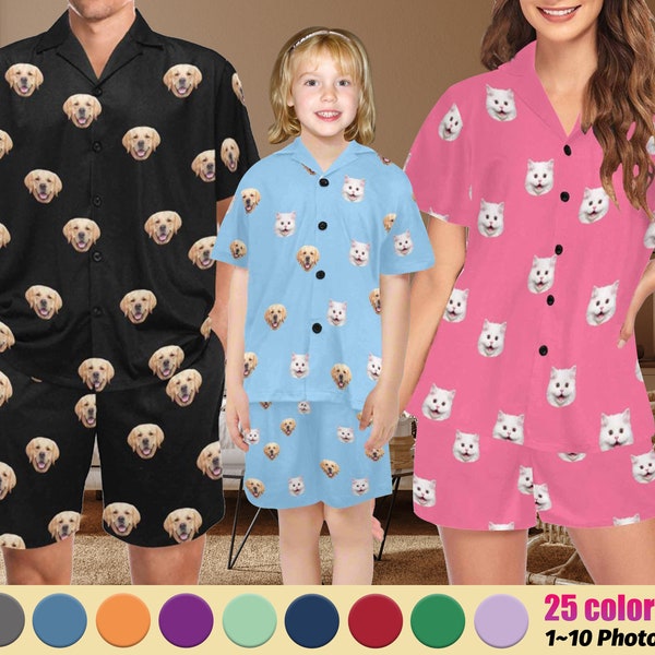 Custom Photo Logo Pajamas,Personalized Dog Face Short Pajama Set for Men/Women,Custom Family Couple PJs with Picture,Christmas Gift