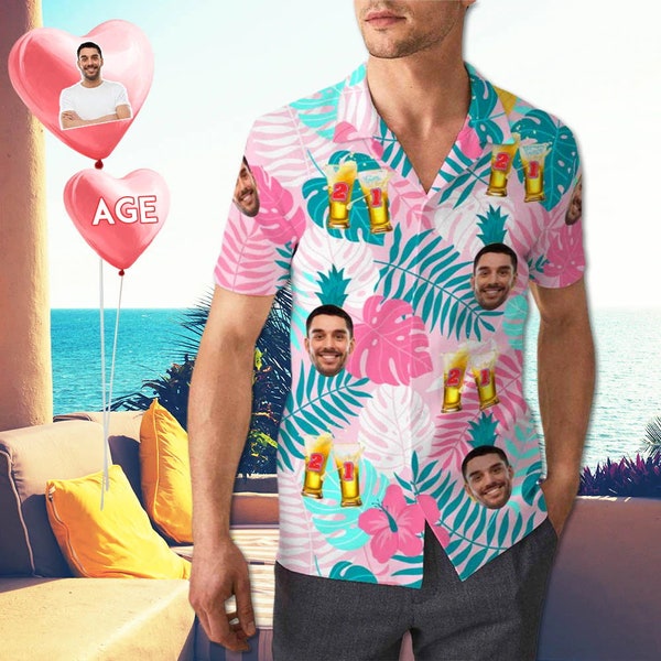 DIYKST Custom Face Hawaiian Shirt - Men's Personalized Tropical Tiger Print Short Sleeve Shirt - View #2