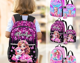 Personalized Unicorn Backpack Set: School Bag, Lunch Bag & Water Bottle