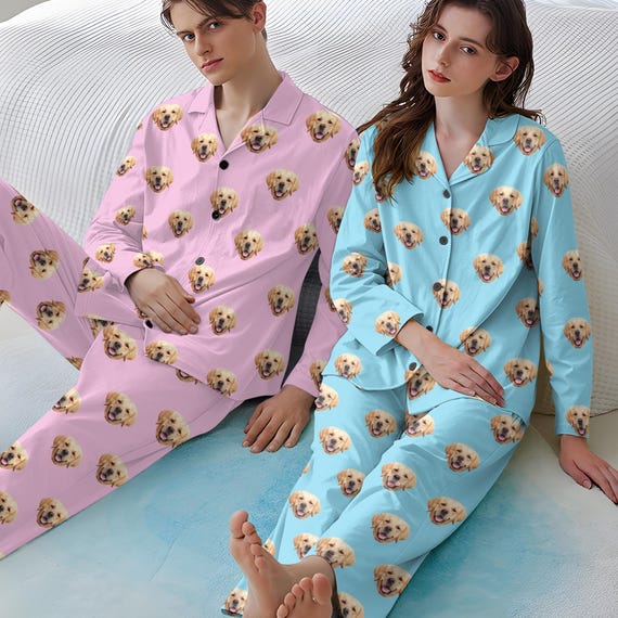 Ensemble pyjama personnalise homme femme pyjama de nuit personnalise avec logo photo de chien pyjama de famille personnalise cadeaux d anniversaire Etsy France