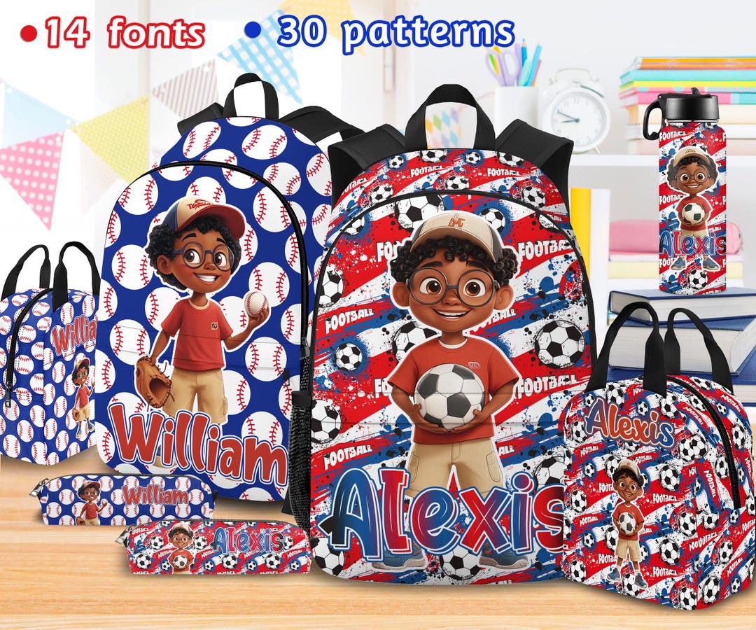 Personalized Kids Backpack Lunch Bag Water Bottle Set, Custom Name ...