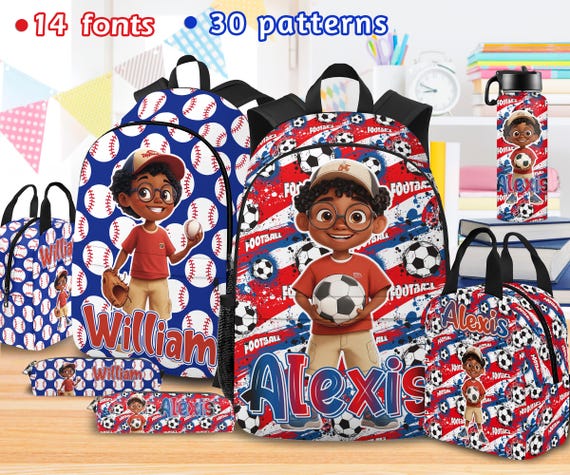 Personalized Kids Backpack Lunch Bag Water Bottle Set, Custom Name School Bag Personalized Kids Backpack Lunch Bag Water Bottle Set, Custom Name School Bag