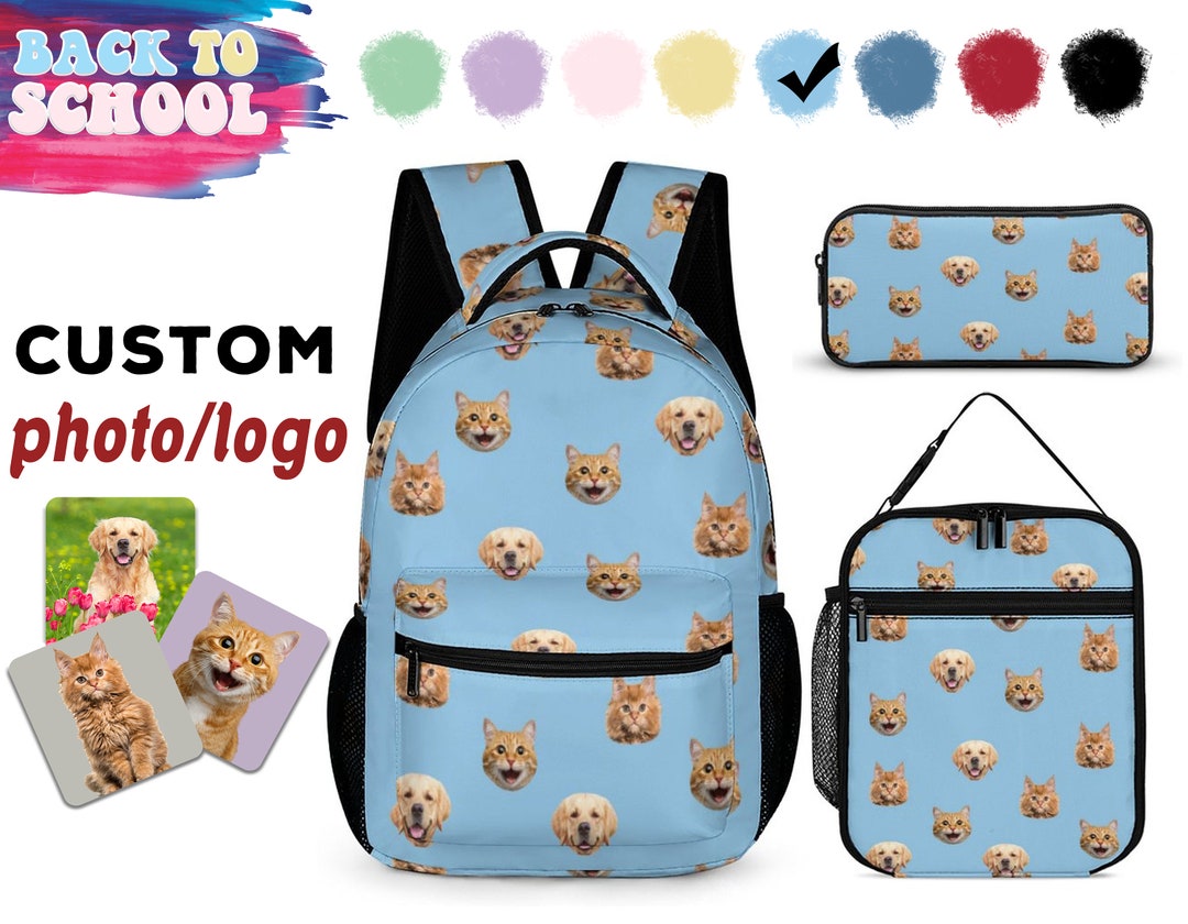 Custom Backpack Lunch Bag Set,personalized Pet Photo Image Logo School