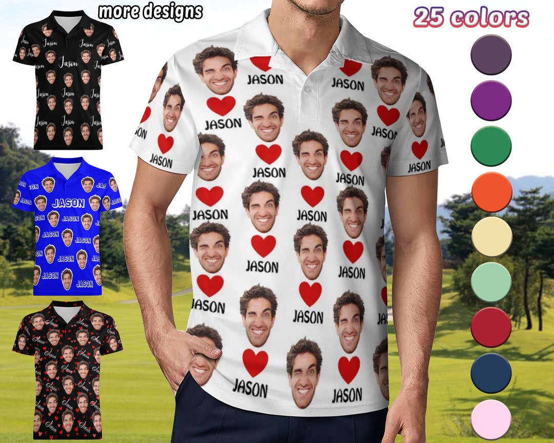 Custom Name Polo Shirt Personalized Hearts Short Sleeve Golf Shirt With