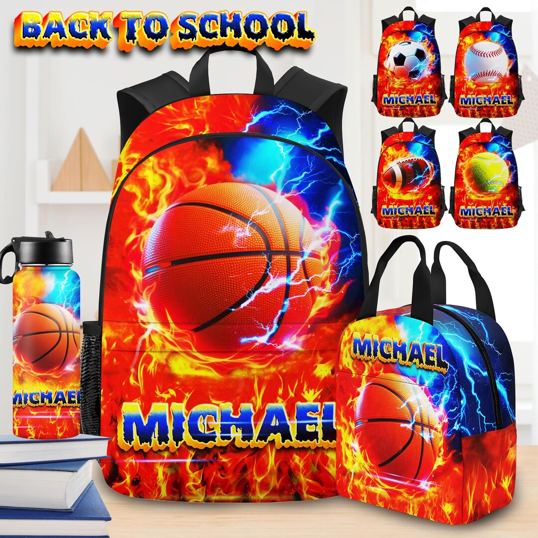 Personalized Kids Backpack Set, Sports Theme, Lunch Bag and Water ...