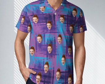Custom Face Print Polo Shirt for Men, Personalized Photo Shirt