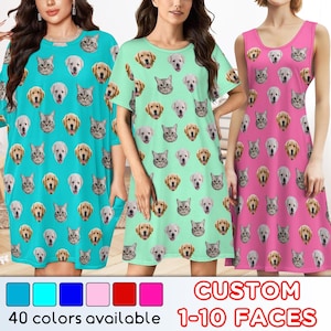 Custom Pet Face Pajama Dress, Personalized Photo Sleepwear