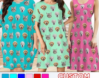 Benutzerdefinierte Haustier Gesicht Pyjama Kleid, personalisierte Foto Nachtwäsche
