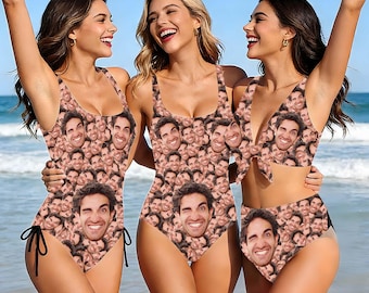 Custom Face Bikini, Personalized Photo One Piece Swimsuit, Funny Swimwear, Bachelorette Party Gift