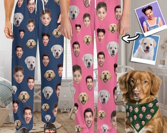 Custom Photo Pajama Pants,Personalized Pajama Trousers for Men Women,Custom Pet Face Picture Family Pajama Pants,Birthday Gifts