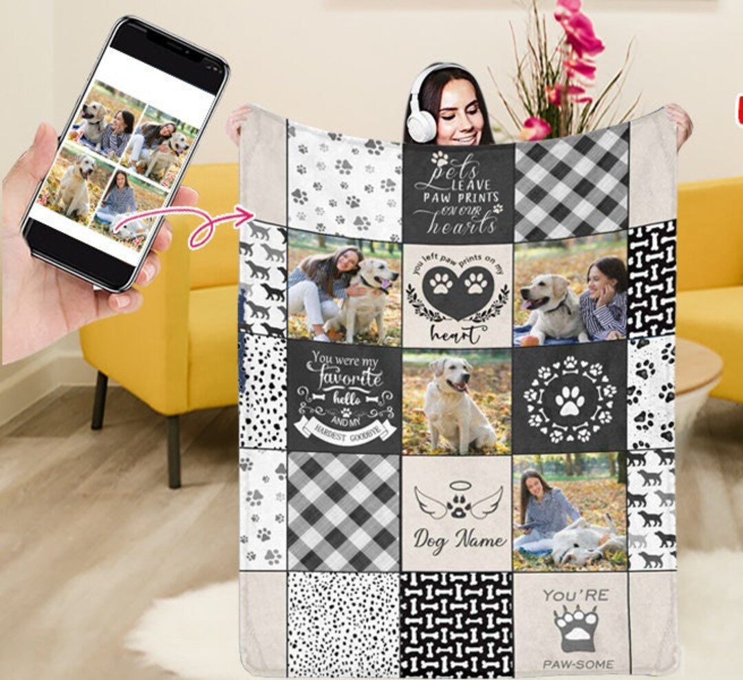 Personalized Pet Memorial Throw Blanket Custom Dog Photo Blanket Pictures Collage Blanket Soft
