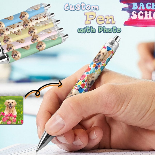 Custom Pen with Photo Personalized Dog Face Ballpoint Pens Custom Logo Picture Image Pen Retractable Back to School Gifts for Students