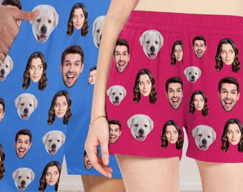 Custom Photo Pajama Shorts, Personalized Face Sleepwear