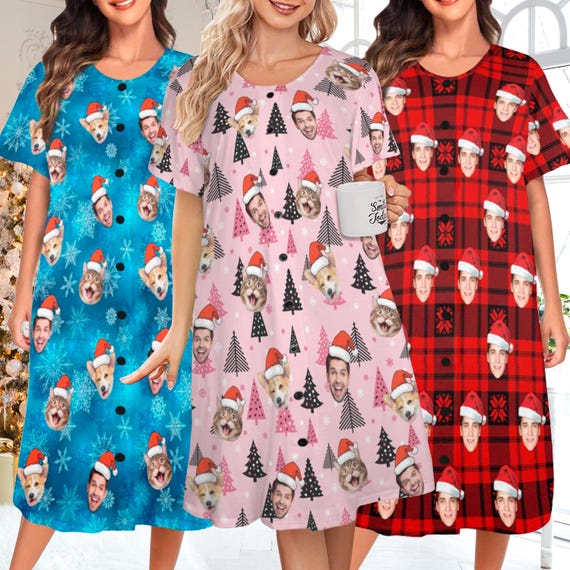 Custom Face Christmas Nightgown personalized Photo Pajamas Dress for Women custom Ladies Nightdress With Pet Pictures christmas Gift for Her Etsy