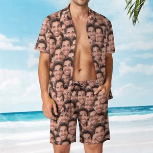 Personalized Face Hawaiian Shirt and Shorts, Custom Beach Suit