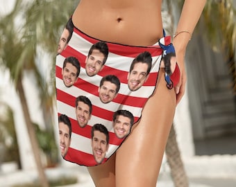 Custom American Flag Face Sarong: Personalized Beach Cover-Up