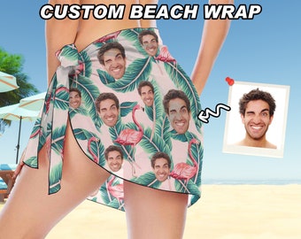 Custom Face Beach Sarong Wrap,Personalized Swimsuit Cover Up with Photo,Bikini Cover Up,Design Swim Wrap,Birthday Gifts for Girlfriend Wife