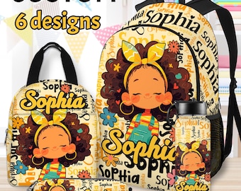Custom Afro Girl Backpack Set, Personalized School Bookbag